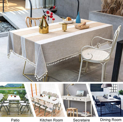 OstepDecor Tablecloth, Rectangle Table Cloth for 4 ft Table, Cotton Linen Tablecloths, Table Cover for Kitchen Dinning Room Party, Rectangle/Oblong, 55 x 102 Inch, 8-10 Seats, Light Coffee