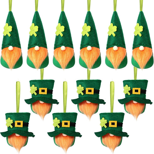 St. Patrick's Day Gnome Ornament Handmade Swedish Tomte Hanging Ornament Irish Leprechaun Gnome Plush Doll Ornament for St. Patrick's Day Christmas Party Home Decoration (Dark Green,12 Pieces)