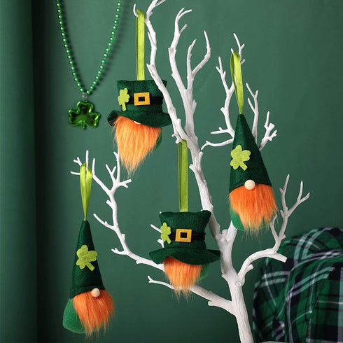 St. Patrick's Day Gnome Ornament Handmade Swedish Tomte Hanging Ornament Irish Leprechaun Gnome Plush Doll Ornament for St. Patrick's Day Christmas Party Home Decoration (Dark Green,12 Pieces)