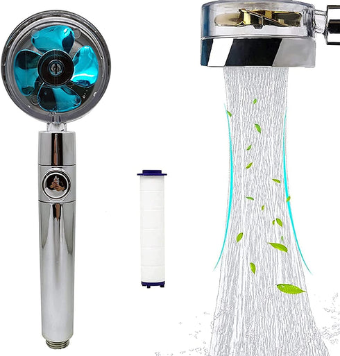 Propeller Driven Handheld Shower Head High Pressure - Shower Head Premium Turbocharged?360 Degrees Rotating Shower Head? Excellent for Low Water Pressure And Water Saving (Blue)