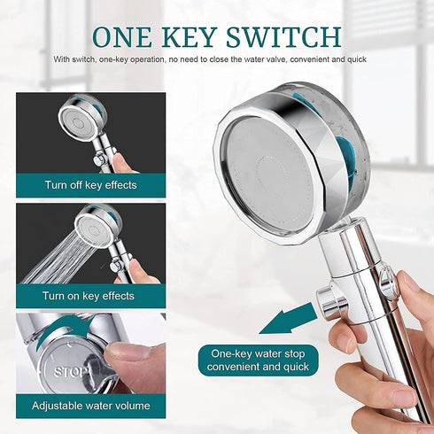 Propeller Driven Handheld Shower Head High Pressure - Shower Head Premium Turbocharged?360 Degrees Rotating Shower Head? Excellent for Low Water Pressure And Water Saving (Blue)