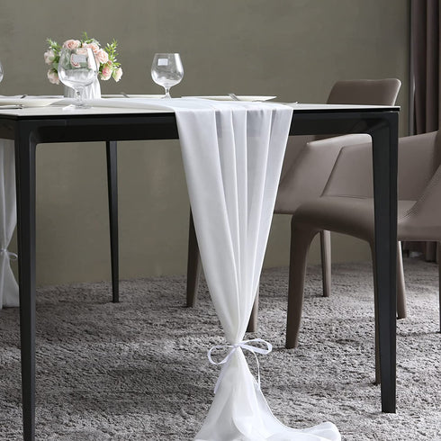 ICOSHOW 2 Pieces 10ft White Chiffon Table Runners 29 x 120 Inches Sheer Romantic Wedding Party Runner for Bridal Shower Baby Shower, Birthday Party