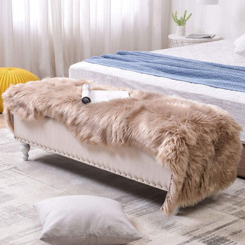 LEEVAN Sheepskin Rug Faux Fur Rug Super Soft Fluffy Chair Cover Seat Shaggy Single Pelt Floor Mat Carpet Accent Home Decor?Coffee,2' x 5'?