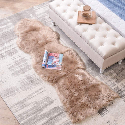 LEEVAN Sheepskin Rug Faux Fur Rug Super Soft Fluffy Chair Cover Seat Shaggy Single Pelt Floor Mat Carpet Accent Home Decor?Coffee,2' x 5'?