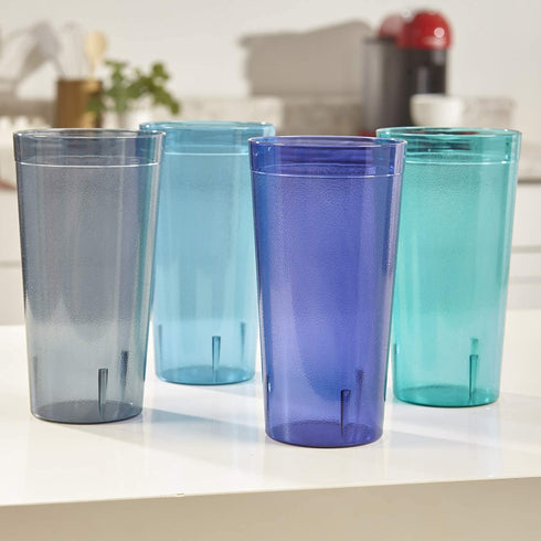 US Acrylic Caf© 32-ounce Plastic Restaurant Style Lightweight Stackable Beverage Tumblers | Reusable, BPA-free, Made in the USA, Top-rack Dishwasher Safe | Iced Tea Cups set of 12 in 4 Coastal Colors
