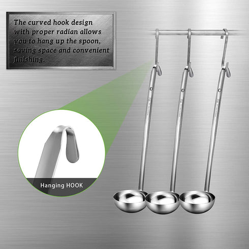 meekoo 3 Pieces Stainless Steel Ladle Soup Handle Ladle with Pouring Rim for Kitchen Cooking Soup Sauce (10 oz)