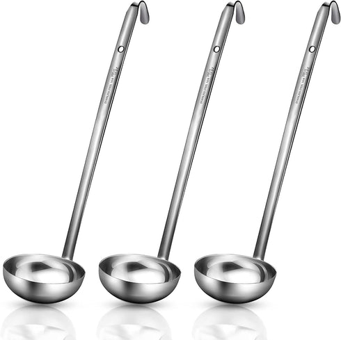meekoo 3 Pieces Stainless Steel Ladle Soup Handle Ladle with Pouring Rim for Kitchen Cooking Soup Sauce (10 oz)