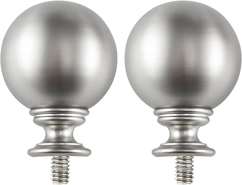 Wayolte Round Curtain Rod Finials for 1 or 7/8 Inch with 1/4 - 20 UNC Screws Curtain Rods, Set of Two, Brushed Nickel