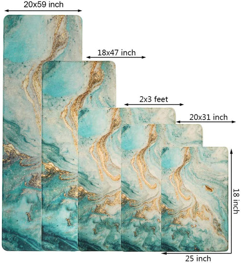 Uphome Bath Rug Runner Luxury Turquoise Marble Velvet Bath Mat 18x47 inch Non-Slip Long Bathroom Rugs Machine-Washable Soft Microfiber Floor Rugs for Bathtub Shower