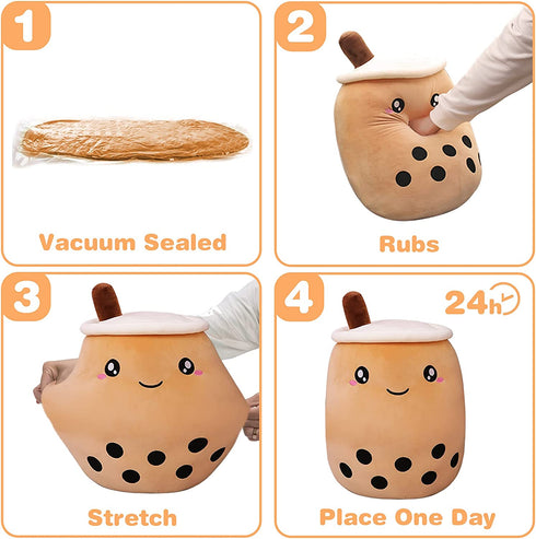 DITUCU Cute Boba Tea Plush Stuffed Toy Brown Pearl Milk Tea Bubble Plush Pillow Home Soft Hug Pillow Milk Tea Gift for Kids (Brown, 13.7 inches)
