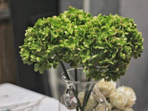 High Details Hydrangea Silk Flowers (About 225 Petals Each Flower), Artificial Hydrangea Flowers, Green Silk Hydrangea Flowers Pack of 4 (Green)