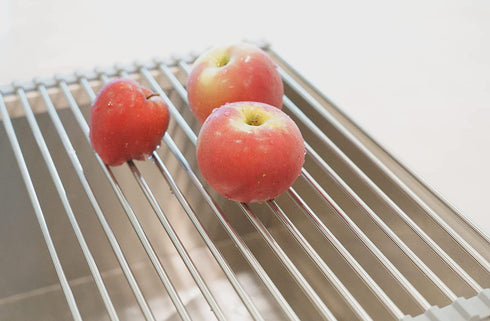 Roll Up Dish Drying Rack Stainless Steel, Over The Sink Easy Foldable Sink Rack Mat Stainless Steel Wire for Kitchen Sink Counter (17.5 x 11.5 inches)