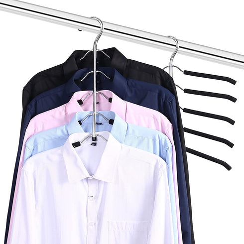 2 Pack 5 in 1 Metal Sweater Hangers Non Slip Stainless Steel Shirt Hangers Multi Layers Wardrobe Clothes Rack Heavy Duty Metal Space Saver Shirt Blouse Hanger Closet Storage Organizer