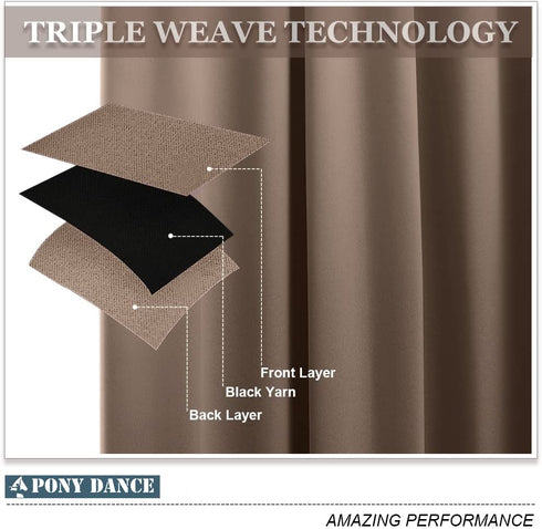PONY DANCE Small Kitchen Valances - Back Tab Curtain Panels Thermal Insulated Window Drapes for Nursery/Kitchen/Living Room, 52 W x 36 L, Mocha, 1 Pair