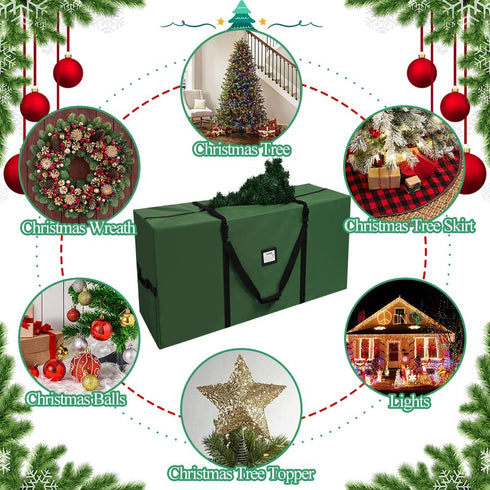 AerWo Christmas Tree Storage Bag, Extra Large Christmas Storage Containers Fits Up to 9ft Artificial Tree, Heavy-Duty Waterproof 600D Oxford Xmas Holiday Tree Bag with Card Slot(65? X 31? X 15?, Green)