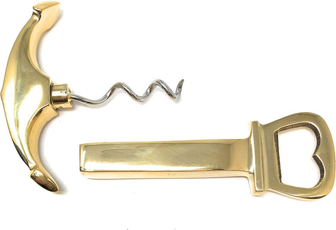 Madison Bay Company Polished Brass Ship's Anchor Corkscrew and Bottle Opener, 2 In 1 Bar Tool, 4.75 Inches Long