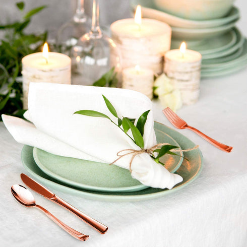 Rose Gold Plastic Silverware Party Utensils Set Heavy Duty Plastic Disposable Cutlery (30 Spoons, 30 Forks & 30 Knives) Ideal for Rose Gold-Themed Elegant Parties, Birthdays & Luxury Weddings