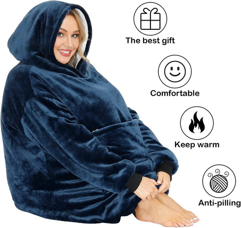 Oversized Wearable Blanket Sherpa Fleece Blanket Hoodie Warm Thick Big Hooded Sweatshirt Hoodie Blanket Jacket for Adults Women Girls Teenagers Teens Men