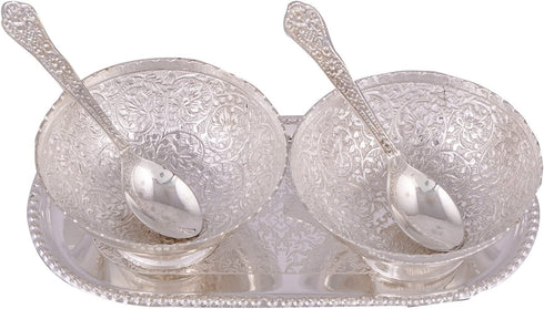 Rastogi Handicrafts Silver Plated round Shaped Bowl and Tray Set Dry Fruit Bowl Set, Diwali, Christmas, Festival Gifts, Set