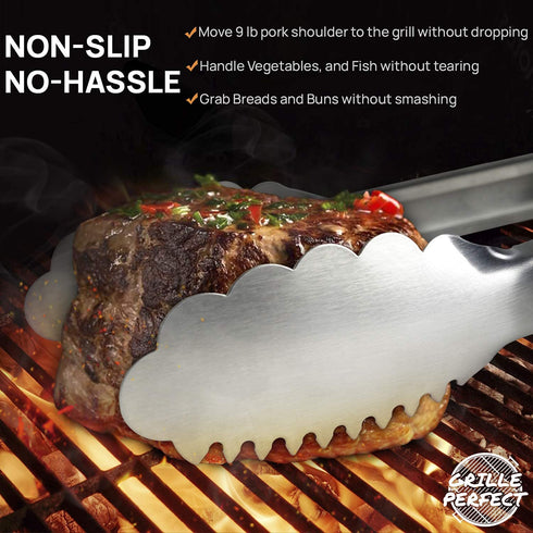 Extra Long (16 Inch) Stainless Steel Tongs For Grilling - Heavy Duty BBQ Utensil with 3-sided Silicone Safety Grips