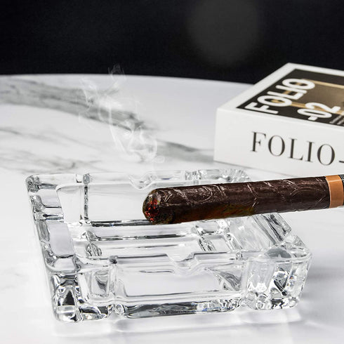 UMEIED Heavy Glass Ashtray, 2 Pack, Square Cigar Ashtray for Home Decor