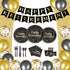 Decorlife Retirement Plates and Napkins Sets Serves 16, Retirement Party Supplies Includes Plates Set, Happy Retirement Banner, Fringe Curtains and Balloons, Total 136 PCS