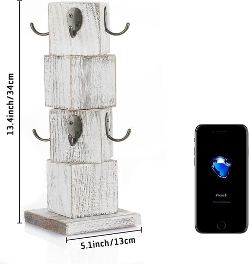 Lilithye Coffee Mug Holder for Counter Countertop Wood Rustic Coffee Mug Holder Stand with 8 Hooks Farmhouse Vintage Coffee Mug Tree Rack for Kitchen Bar
