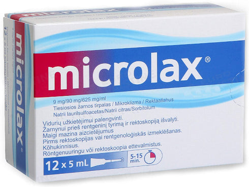 Microlax Enema 12 x 5ml - Fast Treatment of Constipation Or Conditions Requiring Relief of Emptying