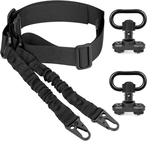 Theopot 2 Point Sling and 2 Pack Qucik Release QD Sling Swivels Mount Adjustable Length,Push Button QD Sling Mount Sling Swivels(Black)