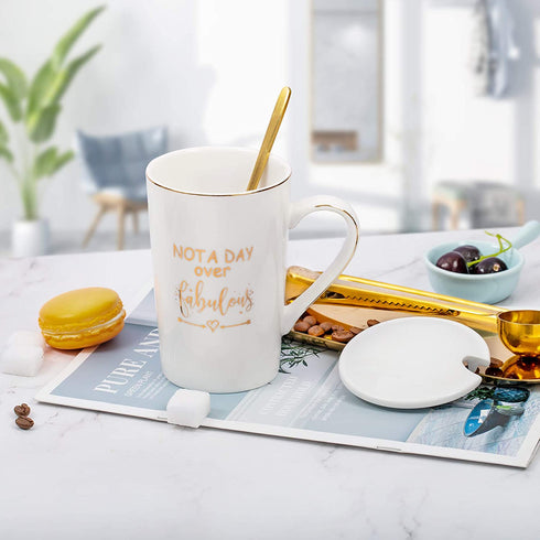 Jumway Not A Day Over Fabulous Mug - Birthday Gifts for Women - Funny Birthday Gift Ideas for Her, Friends, Coworkers, Her, Wife, Mom, Daughter, Sister, Aunt Ceramic Marble Mug 14 Oz White