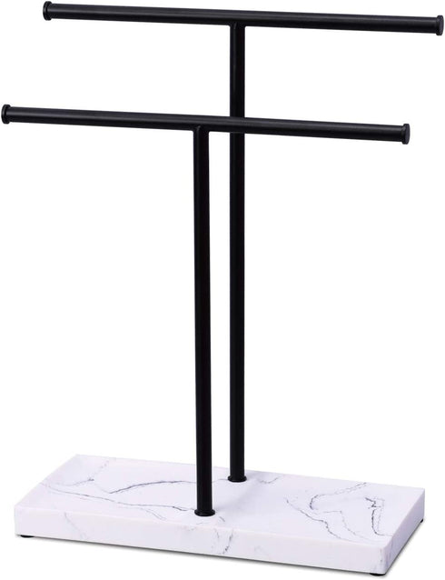 LKKL Hand Towel Holder Stand for Bathroom with Resin Base, Countertop Towel Stand for Fingertip, Washcloth, Dishcloth Holder with Soap Tray for Kitchen Washroom Vanity, Hand Towel Rack Black 12"