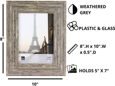 Kiera Grace Emery Resin Unique Farmhouse Picture Frame, 5" x 7", Weathered Grey