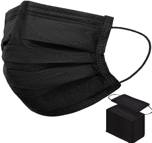 50pcs Black Masks Face Breathable Dust Filter Masks Mouth Cover Disposable Masks with Elastic Ear Loop for Men & Women (Pack of 50 PCS)