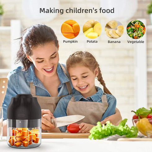 Electric Mini Garlic Chopper,Portable Wireless Onion Masher With Type-C Rechargeable,250ML Food Chopper Mincer With 3 Blades For Garlic/Fruits/Vegetables/Onions/Nuts/Pepper/Ginger/Salad (Black)