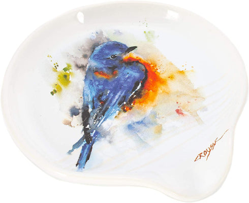 DEMDACO Dean Crouser Bluebird Watercolor 5 x 5 Glossy Ceramic Stoneware Spoon Rest