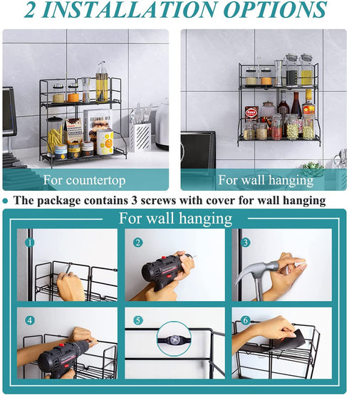 Bathroom Countertop Organizer Rack, SAUCE ZHAN Wall Mounted Spice Rack Organizer for Kitchen Counter Storage Shelf Foldable 2 Tier Cabinet Seasoning Racks Wire Makeup Organizer Shower Vanity Tray