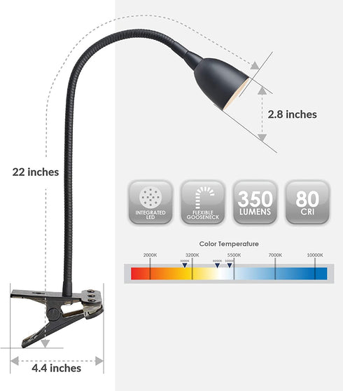 Newhouse Lighting NHCLP-OL-BK Olivia LED Clamp Light Desk Lamp with Flexible Gooseneck, 3 Brightness Levels & 3 Color Modes, Black