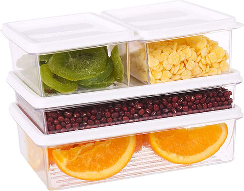 JCXivan Produce Saver Storage Containers with Lids,Set of 4 Refrigerator Organizer Bins,LeakProof Food,BPA Free Plastic,Use in Snacks ,chopped salad and Fruit,Stackable