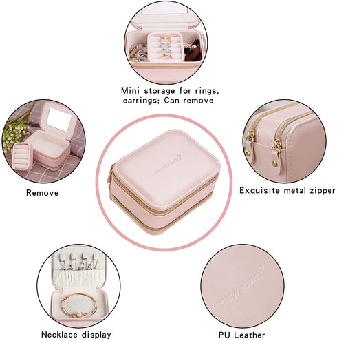 Two Layer Travel Jewelry Box Organizer Display Storage Case for Necklace Earrings Bracelets Rings(Pink)
