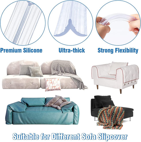10 Pcs Slipcover Grips in Two Sizes, 5 Pcs 15.7? and 5 Pcs 7.9? Long, Durable Silicone Made, Anti-Slip Sofa Slipcover Tucks for Sofa, Armchair and Furniture's Cover Stay in Place, Great for Pet Owners