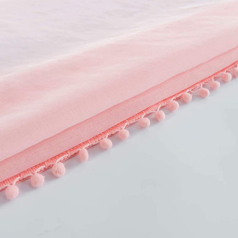 MISS SELECTEX Linen Look Pom Pom Tasseled Sheer Curtains - Rod Pocket Voile Semi-Sheer Curtains for Living and Bedroom, Set of 2 Curtain Panels (42 x 95 inch, Baby Pink)