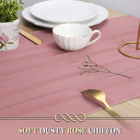 Netany 4PCS Dusty Rose Chiffon Table Runner 29x120 Inches, Romantic Sheer Fabric for Wedding Decorations, Baby Shower and Birthday Party Cake Table Decorations