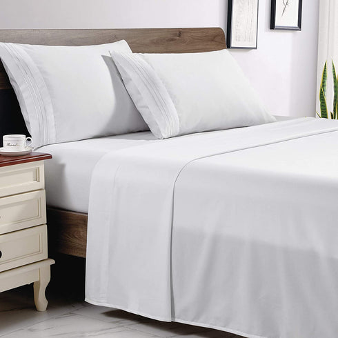 Love's cabin Full Size Sheet Sets White, Luxury Brushed Microfiber 1800 TC Bed Sheets for Full Size Bed, Wrinkle & Fade Resistant 4 Piece Sheet Set (1 Flat Sheet,1 Fitted Sheet,2 Pillow Cases)