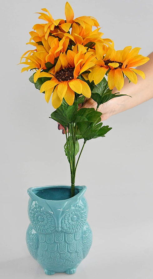 HOME-X Large Owl Design Ceramic Cooking Utensil Holder, Kitchen Decor for Cooking Accessories, Ceramic Utensil Holder-Multipurpose- Aqua Blue-7? H x 4? D