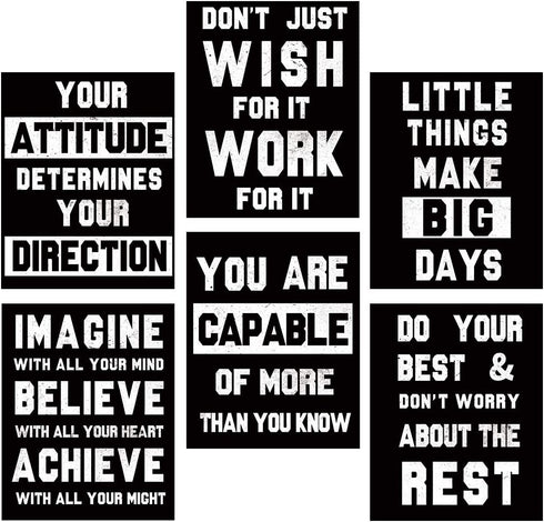 HOMANGA Motivational Wall Art Posters, Positive Office Decor Art Prints, Set of 6, Inspirational Quote Wall Decor for Bedroom Teen Boy Office Living Room, Canvas Posters 8x10 Inch Unframed