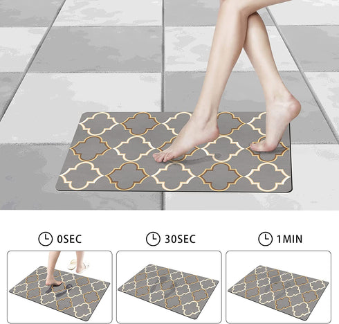 Watforsh Super Absorbent Bath Mat Non-Slip Quick Drying Thin Bathroom Carpet Floor Machine Washable Water Quick Absorbent Soft Rubber Rug Easy to Clean Bathroom, Doorway (15.8x23.6,Gray)