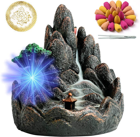 INONE Incense Burner with 150 Cones, Waterfall Backflow Incense Holder, Aromatherapy Ornament, Zen Decor, Home Decor, Room Decor