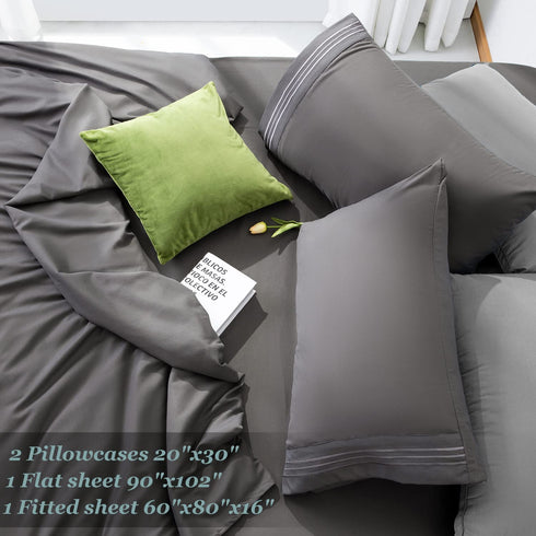 LBRO2M Bed Sheet Set Queen Size 16 Inches Deep Pocket 1800 Thread Count 100% Microfiber Sheet,Bedding Super Soft Comfortable, Cool Warm,4 Piece?Dark Grey?