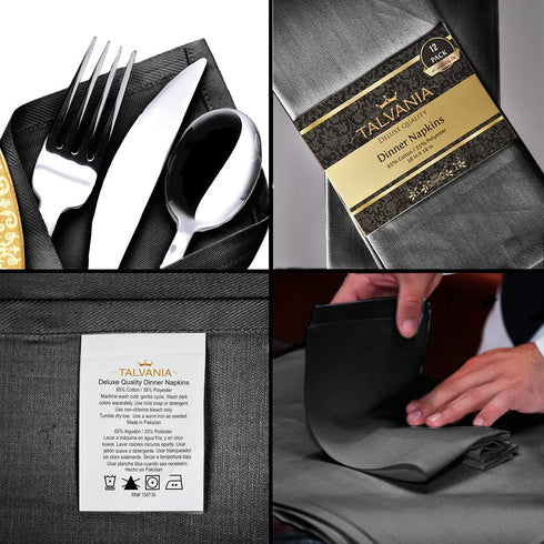 Talvania Cloth Dinner Napkins - 12 Pack Luxuriously Soft & Hotel Quality Cotton Napkins, Brilliant Fabric Napkins (18 X 18) Perfect for Events, Hotel & Home Use (Black)