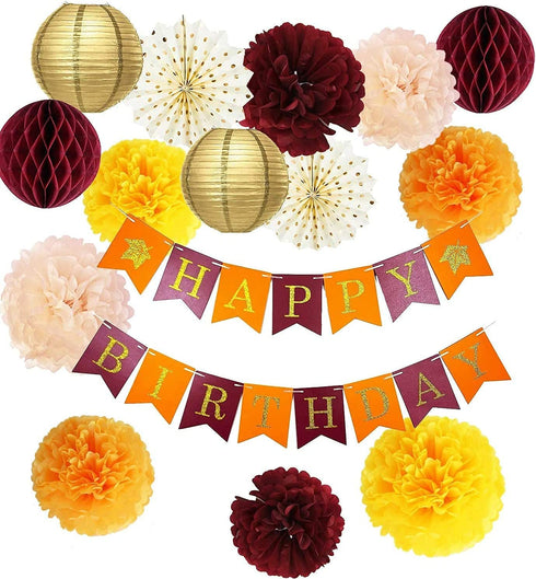 Fall Birthday Party Decorations/Burgundy Orange Birthday Party Decorations/Thanksgiving Table Decor Maroon Burgundy Yellow Women 30th/40th/50th/60th/70th Burgundy Orange Birthday Party Decorations